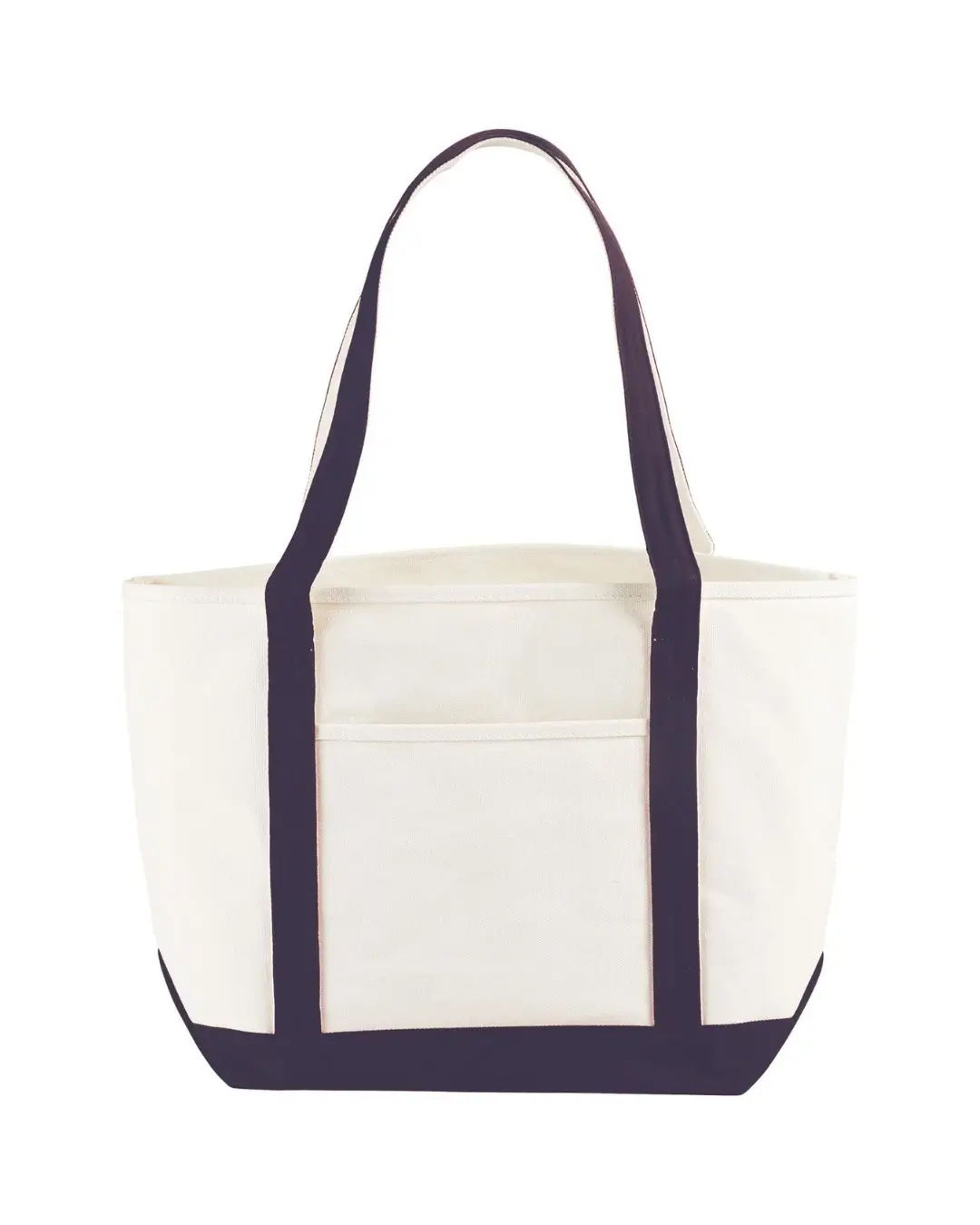 Natural and navy blue custom canvas boat tote bag, 18 oz cotton with contrast handles — Brandevois