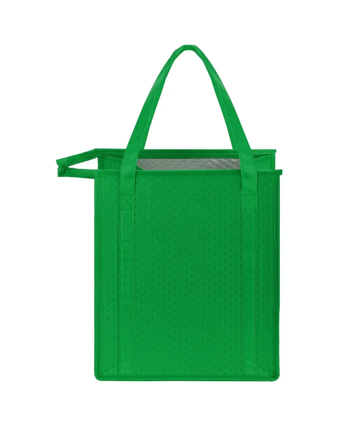 Custom insulated cooler tote bag in kelly green for branded promotional events