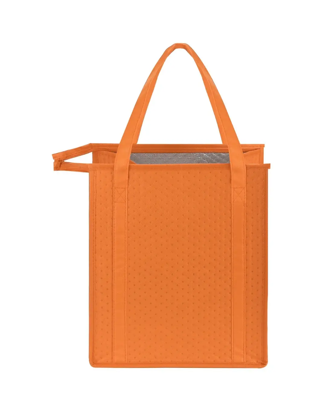 Custom insulated cooler tote bag in safety orange for event giveaways