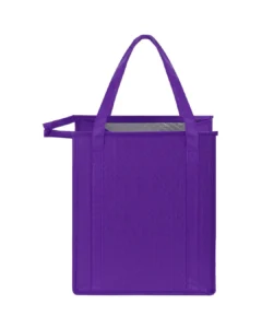 Custom insulated cooler tote bag in purple with dual reinforced handles