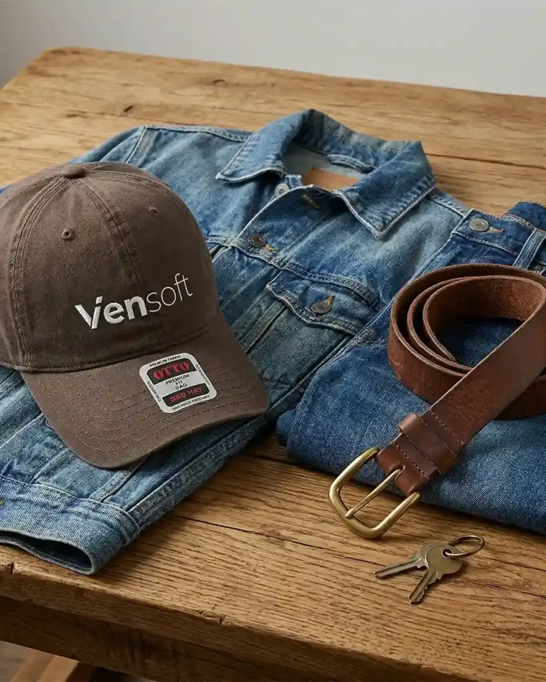 Custom baseball caps worn casually showing the pre-curved visor and adjustable strap