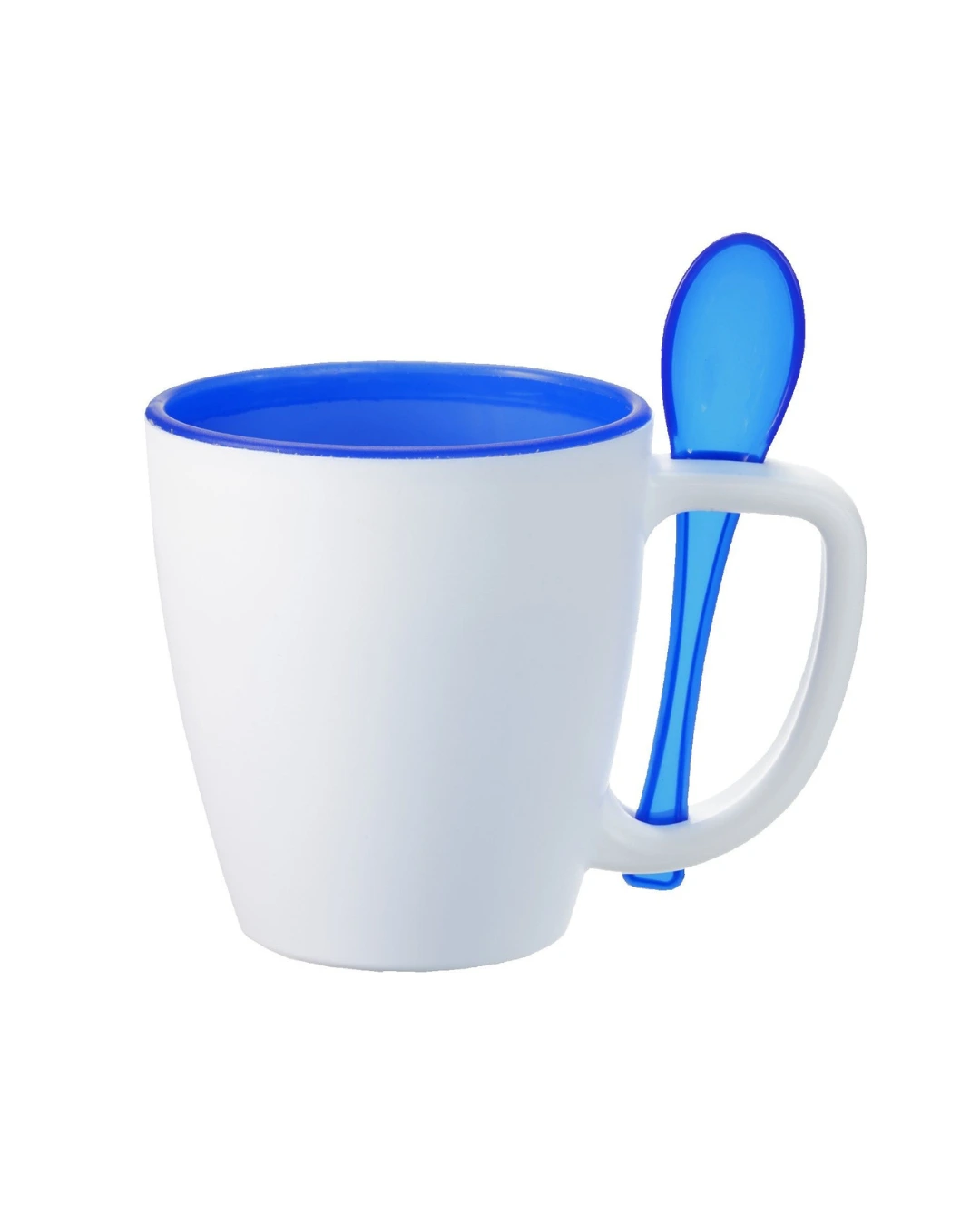 Custom insulated mugs with spoon in Translucent Blue