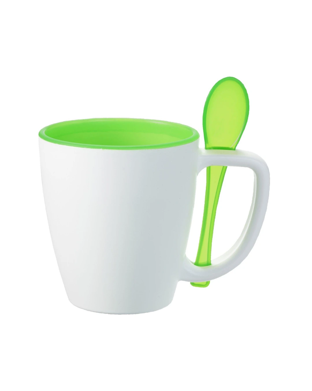 Custom insulated mugs with spoon in Translucent Lime Green