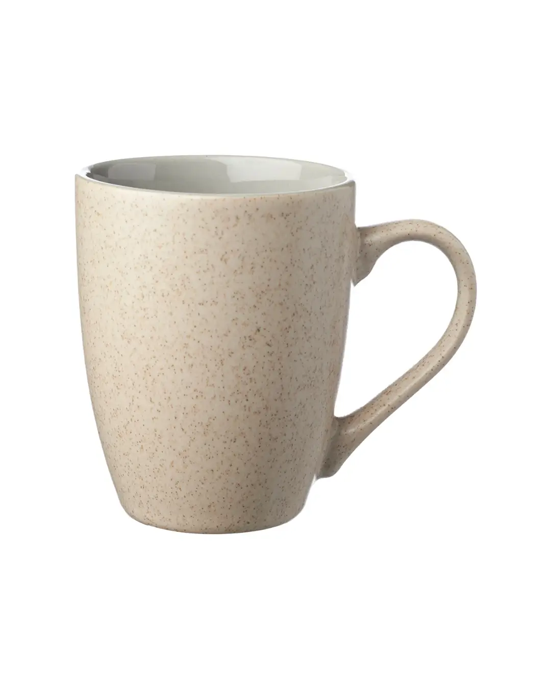 Custom two-tone speckled stoneware coffee mug, matte oatmeal exterior with glossy teal interior — Brandevois