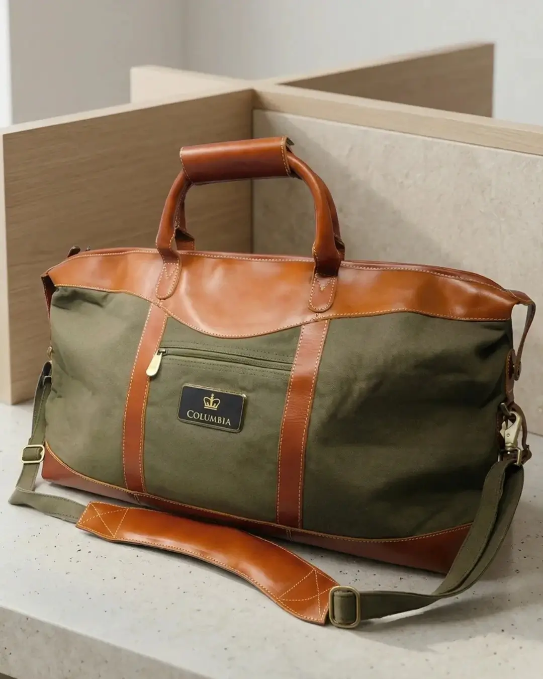 Custom duffel bags in Custom Leather Duffel Bag — Laser Etch Mockup