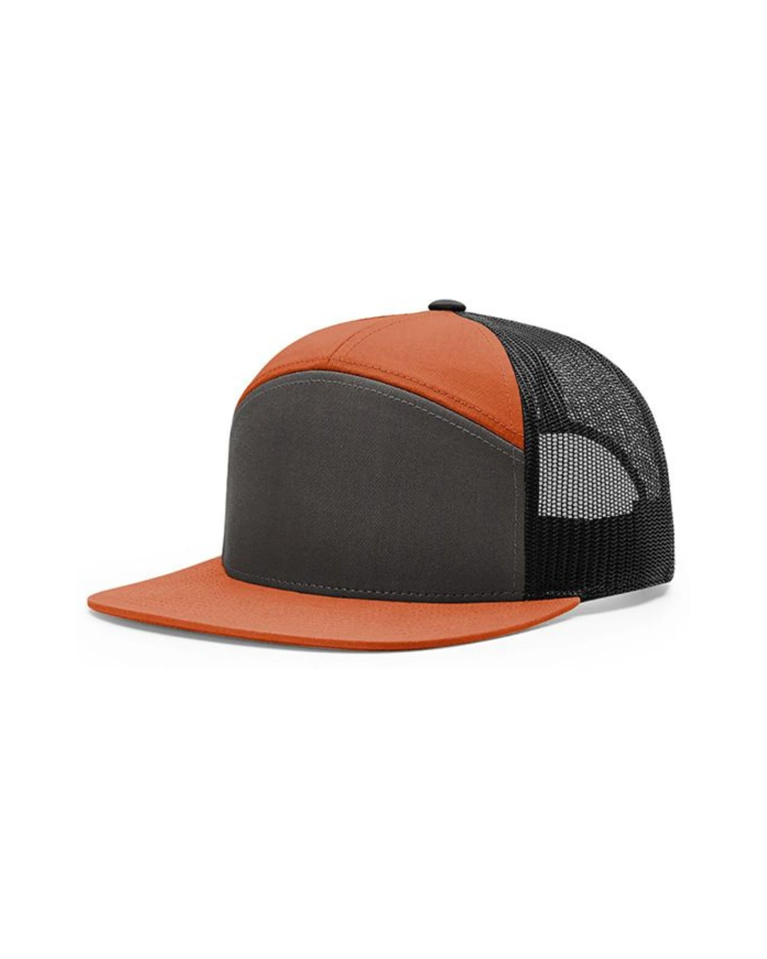 Custom trucker hats in Charcoal Orange Black