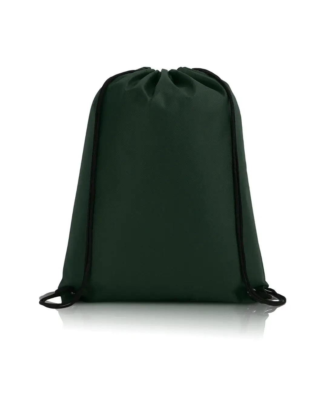 Custom drawstring bags in Army Green, 14 x 17 in non-woven backpack with cinch cord and metal grommets, front view