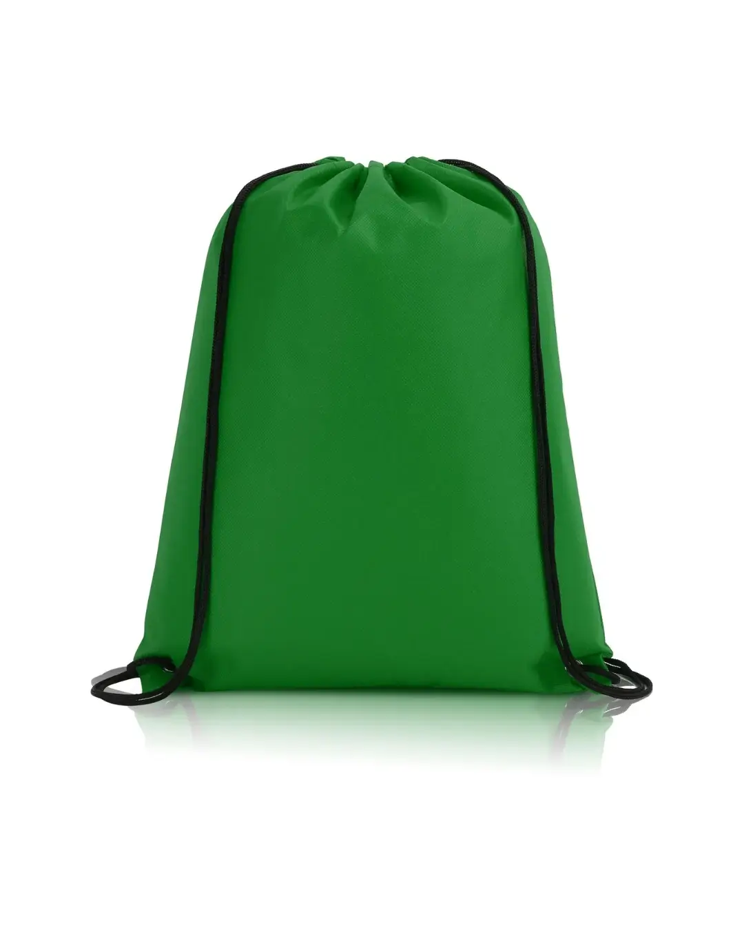Custom drawstring bags in Forest Green, 14 x 17 in non-woven backpack with cinch cord and metal grommets, front view