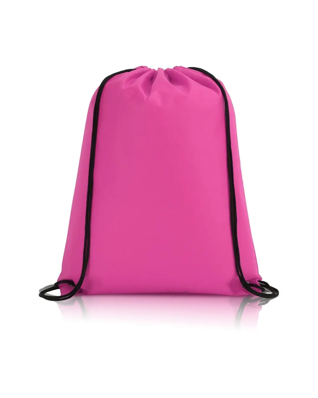 Custom drawstring bags in Fuchsia Pink, 14 x 17 in non-woven backpack with cinch cord and metal grommets, front view