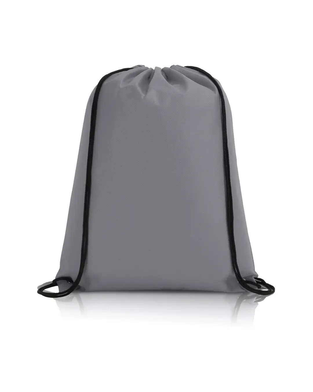 Custom drawstring bags in Gray, 14 x 17 in non-woven backpack with cinch cord and metal grommets, front view