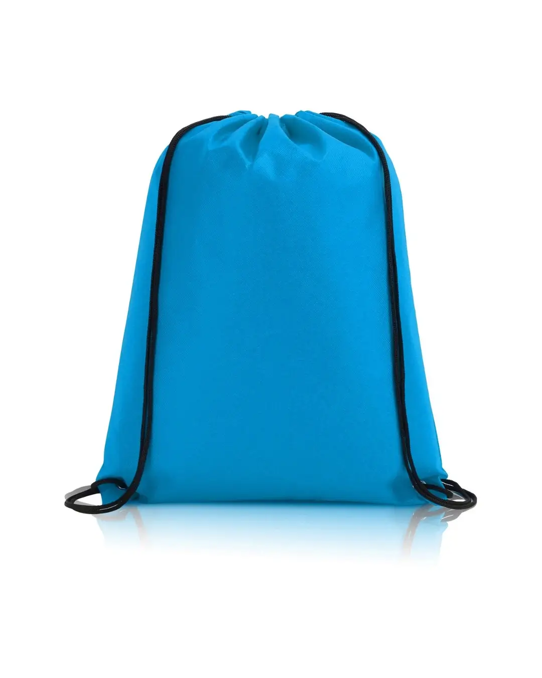 Custom drawstring bags in Light Blue, 14 x 17 in non-woven backpack with cinch cord and metal grommets, front view