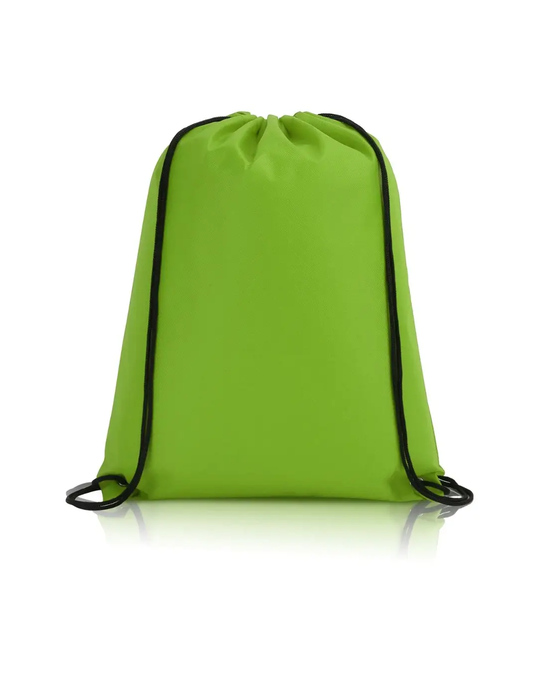 Custom drawstring bags in Lime Green, 14 x 17 in non-woven backpack with cinch cord and metal grommets, front view
