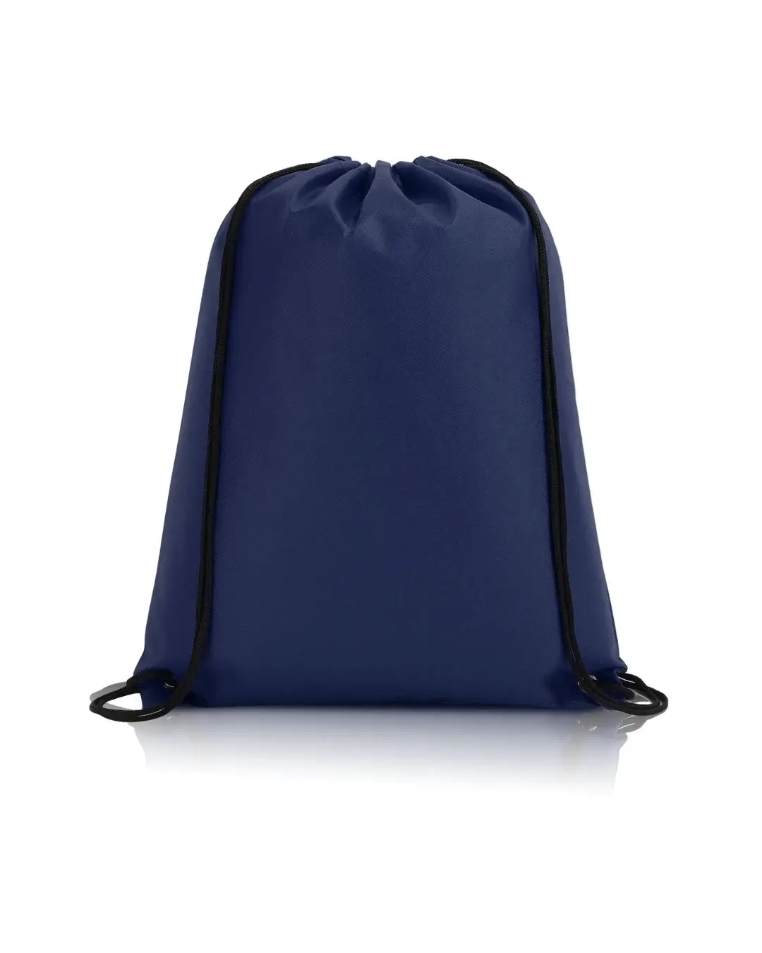 Custom drawstring bags in Navy Blue, 14 x 17 in non-woven backpack with cinch cord and metal grommets, front view