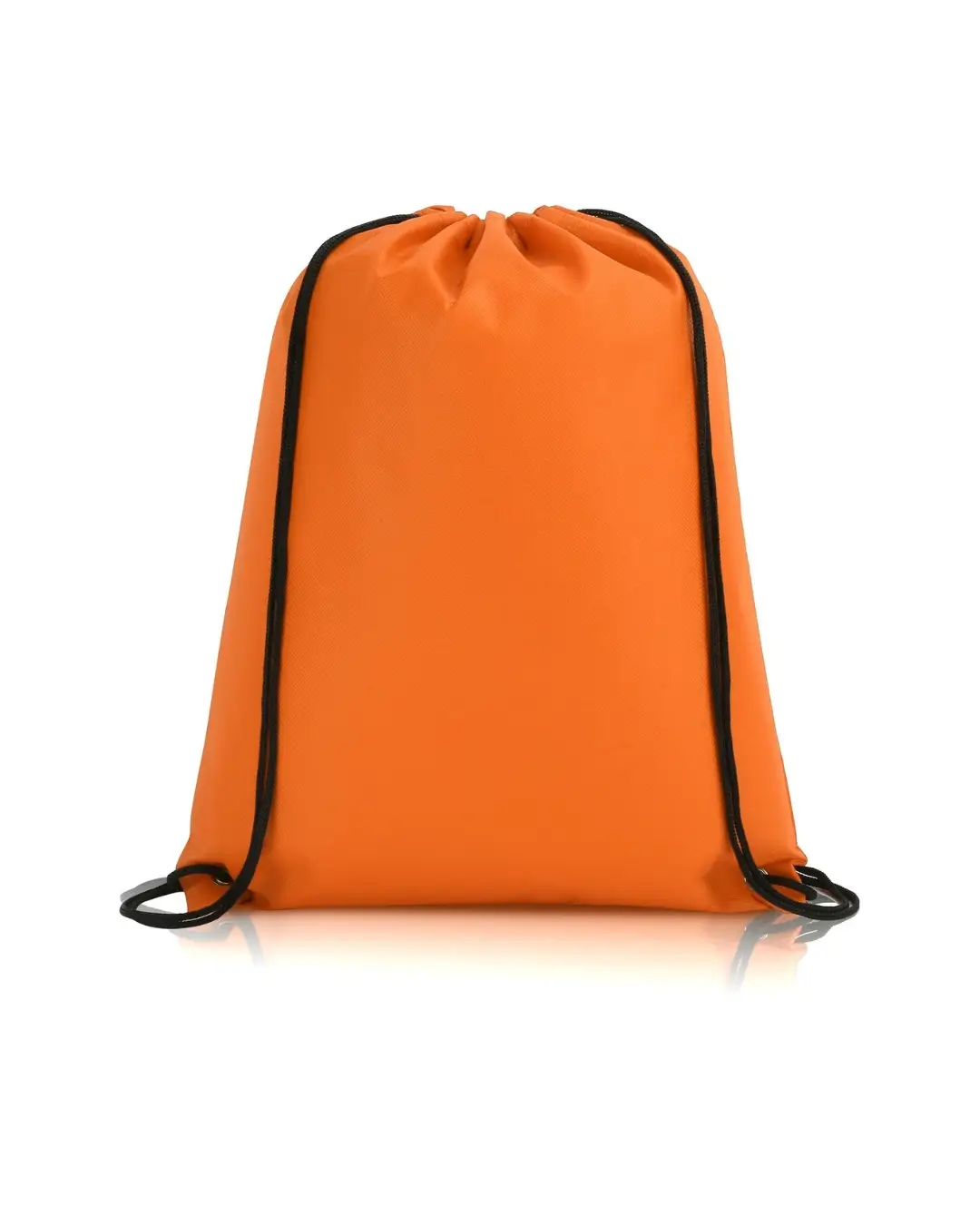 Custom drawstring bags in Orange, 14 x 17 in non-woven backpack with cinch cord and metal grommets, front view