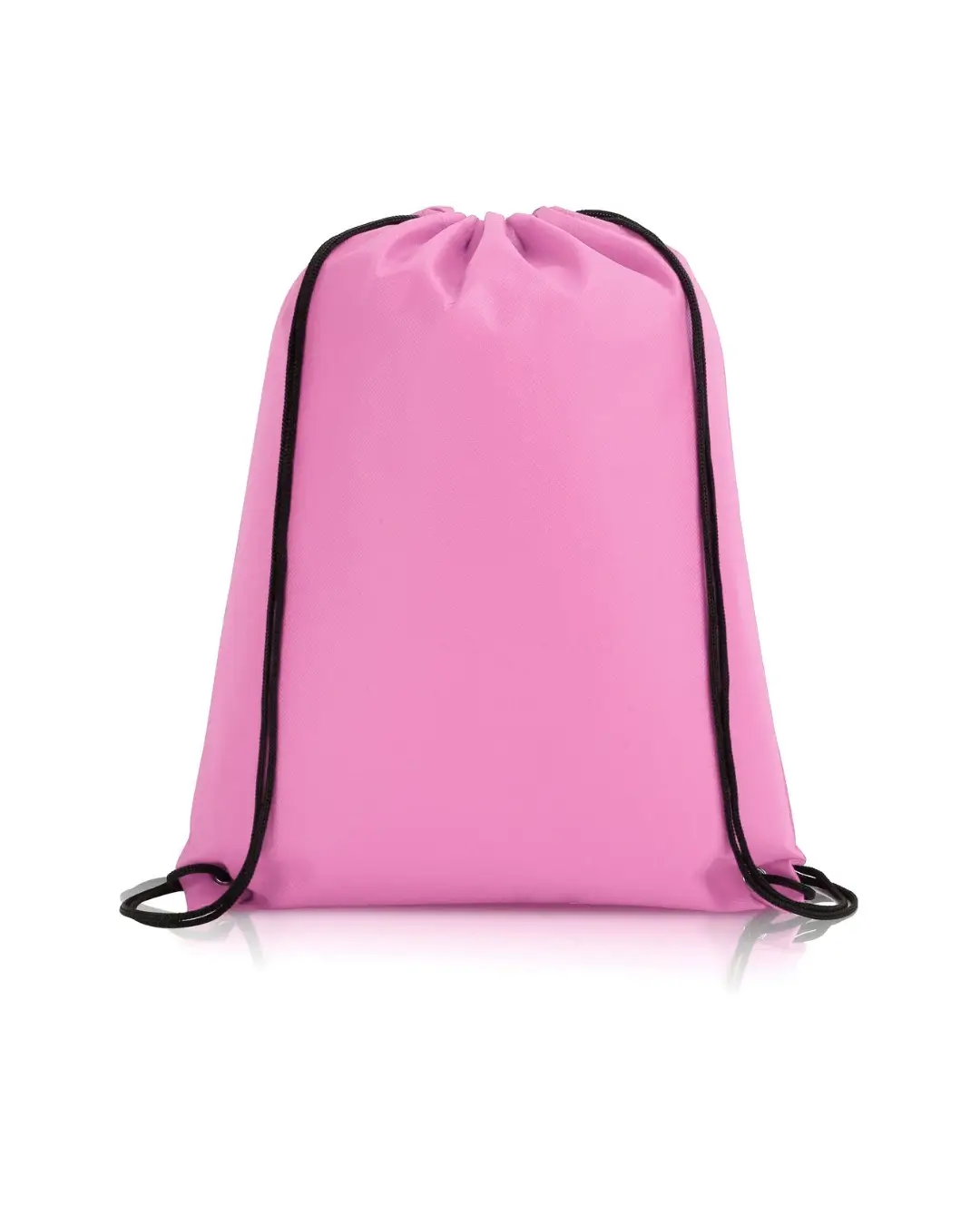Custom drawstring bags in Pink, 14 x 17 in non-woven backpack with cinch cord and metal grommets, front view