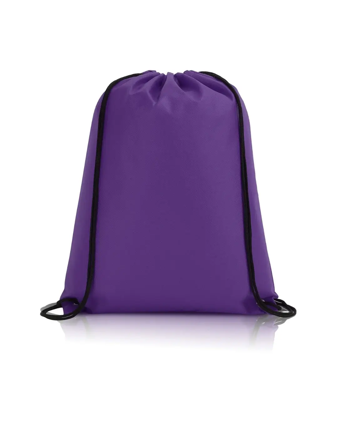 Custom drawstring bags in Purple, 14 x 17 in non-woven backpack with cinch cord and metal grommets, front view