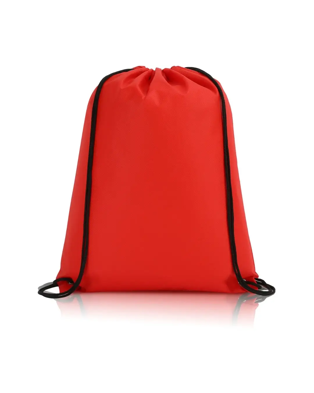 Custom drawstring bags in Red, 14 x 17 in non-woven backpack with cinch cord and metal grommets, front view