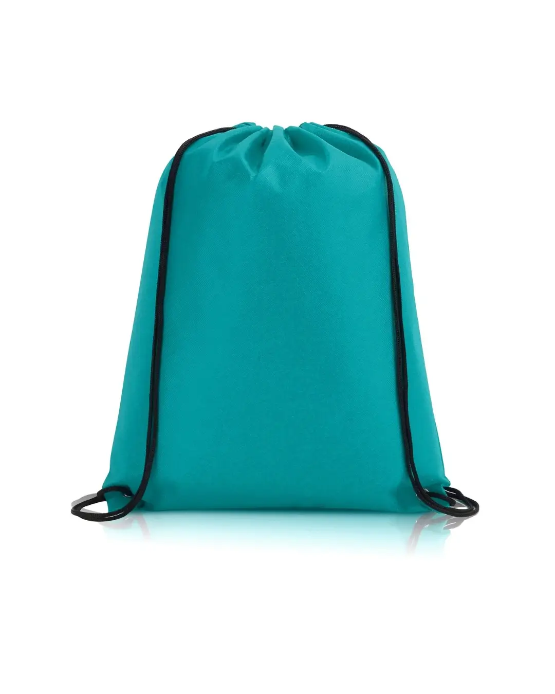 Custom drawstring bags in Teal Blue, 14 x 17 in non-woven backpack with cinch cord and metal grommets, front view
