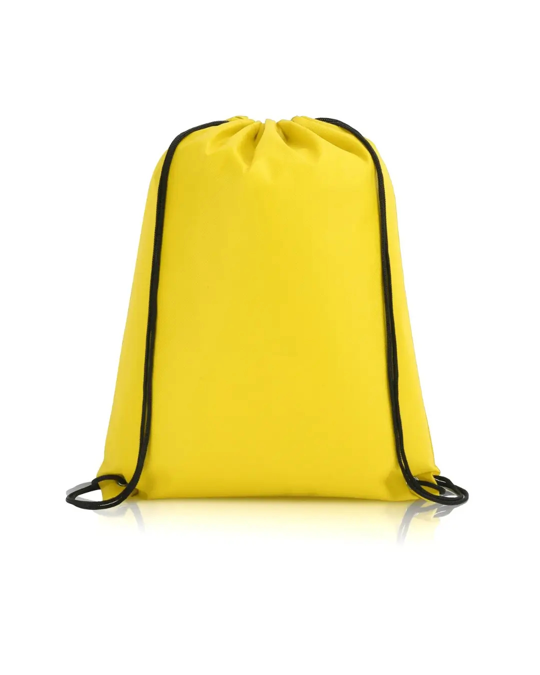 Custom drawstring bags in Yellow, 14 x 17 in non-woven backpack with cinch cord and metal grommets, front view