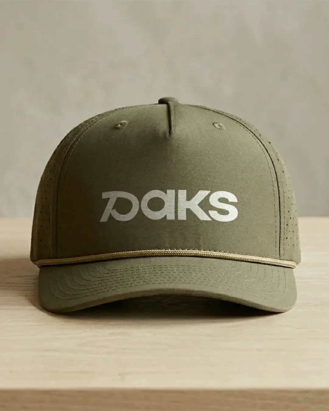 Custom rope hat mockup with a leatherette patch on the front panel