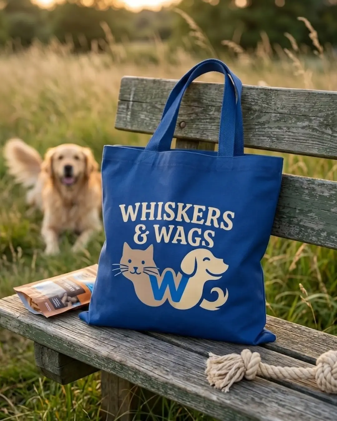 Custom reusable grocery bag with a sample logo carried at a farmers market