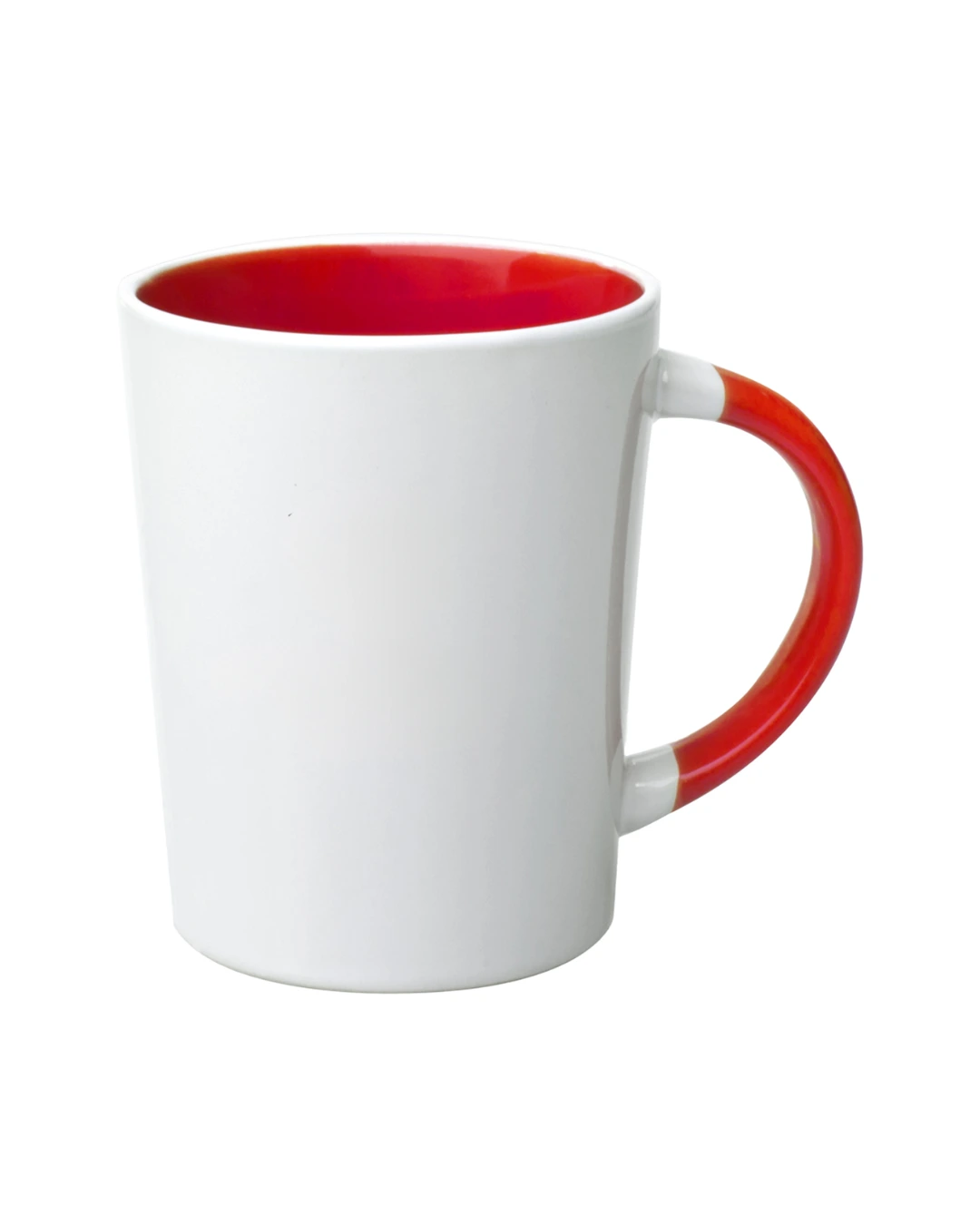 Custom two-tone ceramic latte mug, white exterior with colored interior and handle — Brandevois