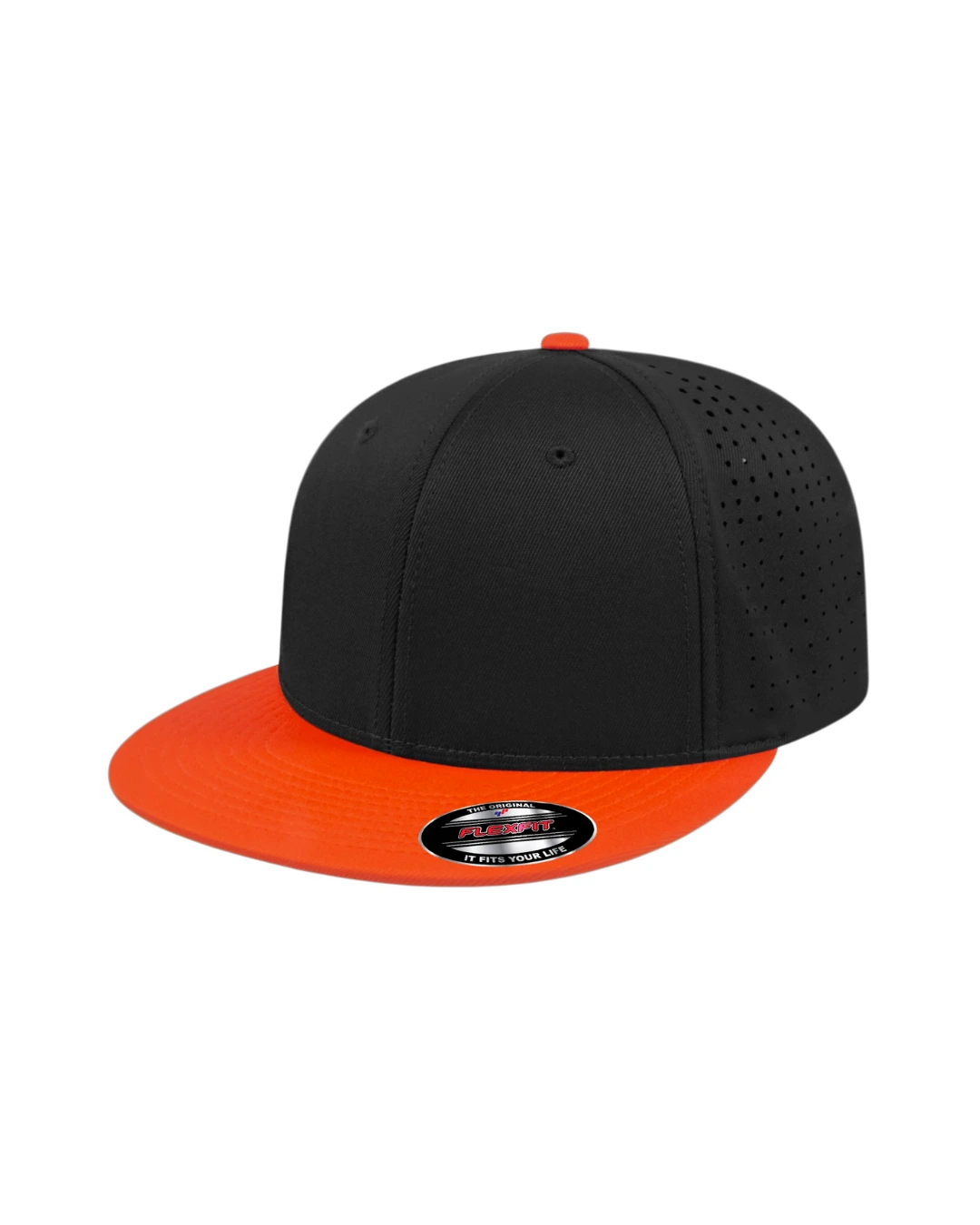 Custom Flexfit hats in Black Orange