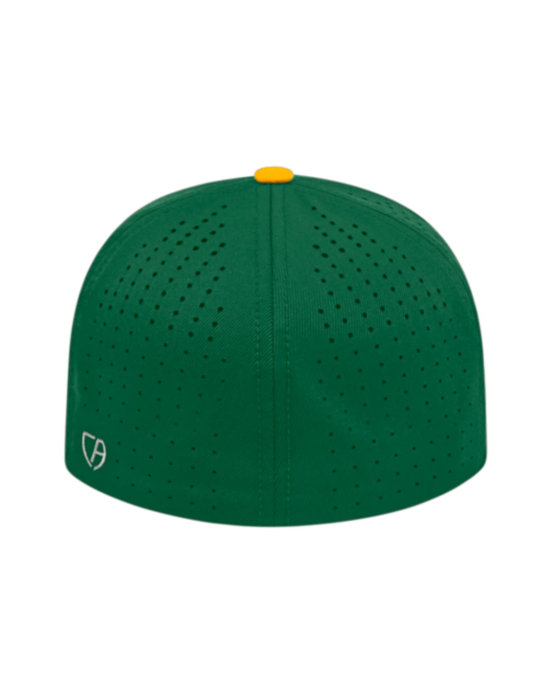 Custom Flexfit hats in Dark Green Athletic Gold, back