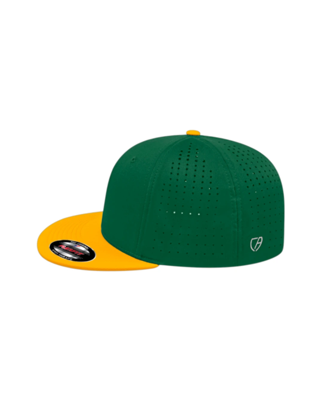 Custom Flexfit hats in Dark Green Athletic Gold, side