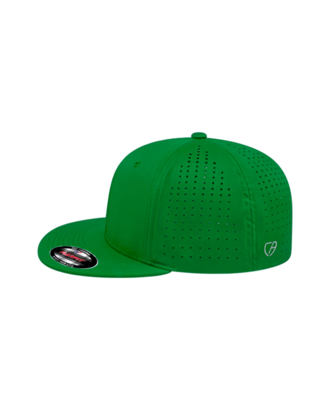 Custom Flexfit hats in Kelly Green, side