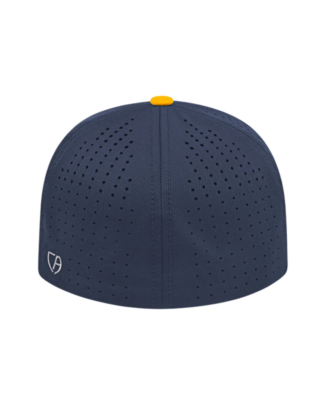 Custom Flexfit hats in Navy Blue Athletic Gold, back