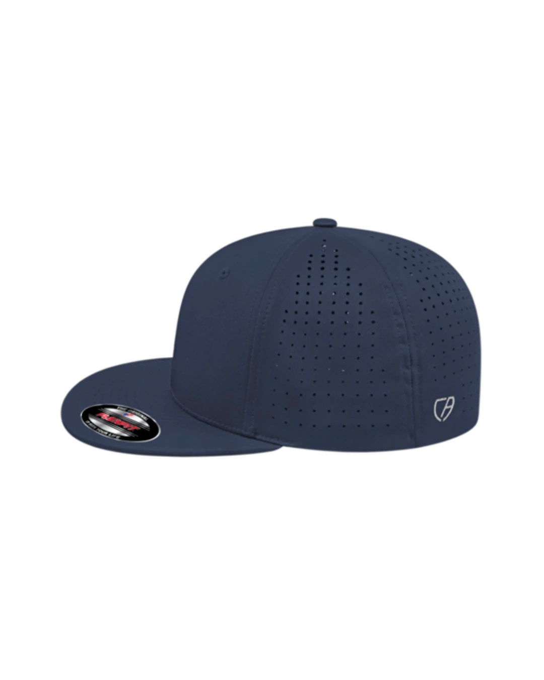 Custom Flexfit hats in Navy Blue, side