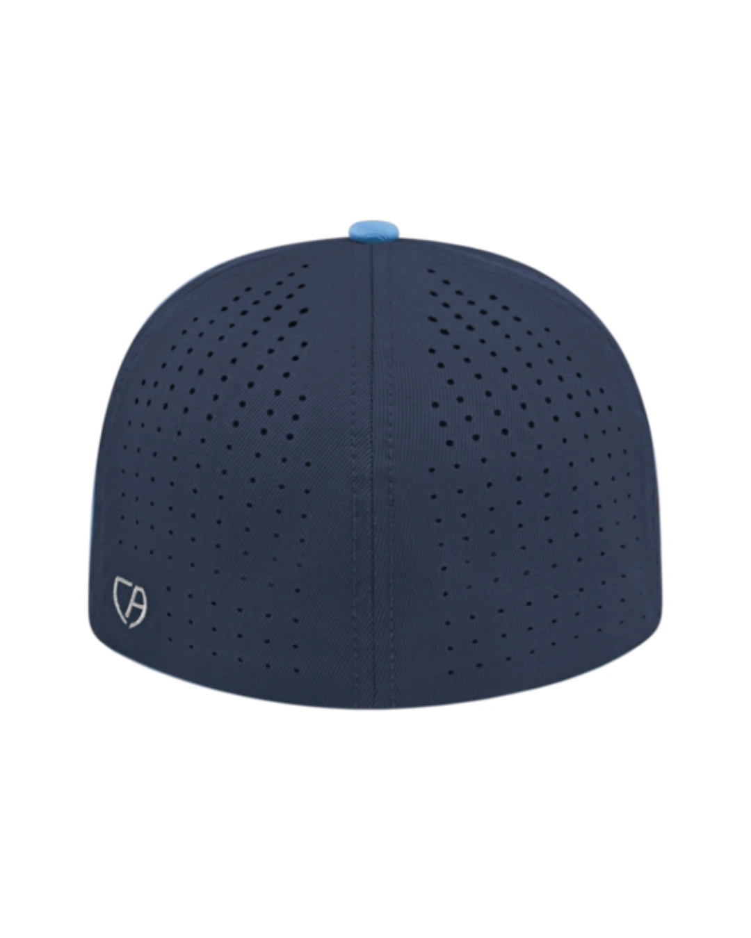 Custom Flexfit hats in Navy Columbia Blue, back