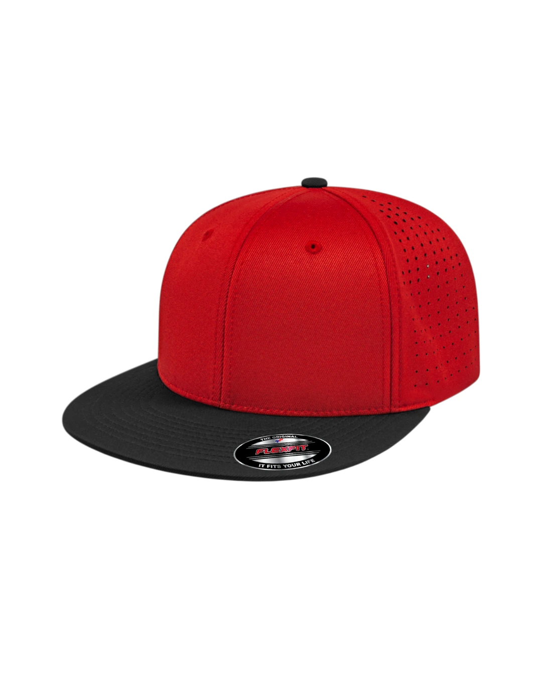 Custom Flexfit hats in Red Black