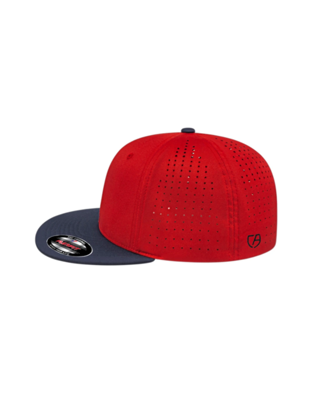 Custom Flexfit hats in Red Navy Blue, side