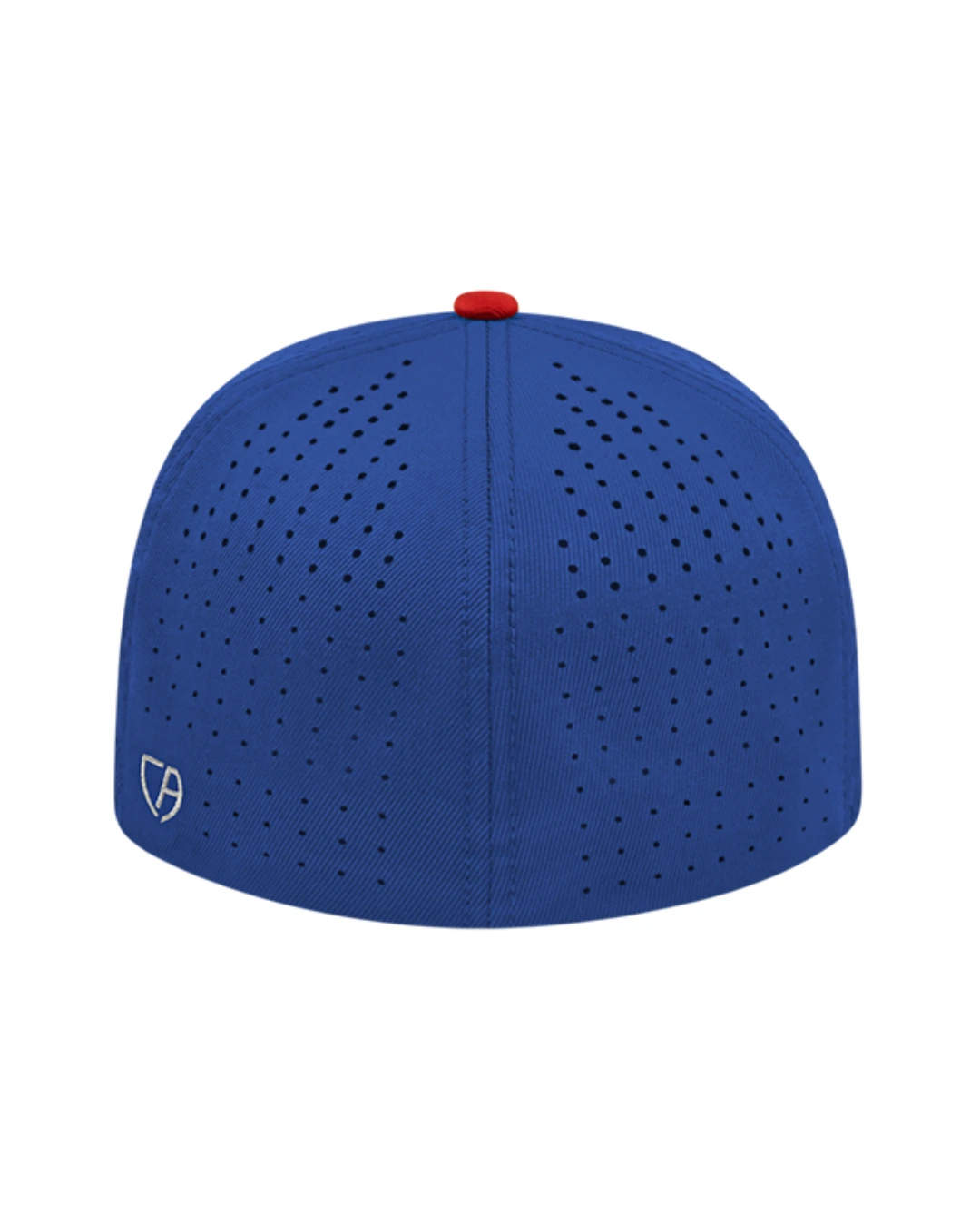 Custom Flexfit hats in Royal Blue Red, back