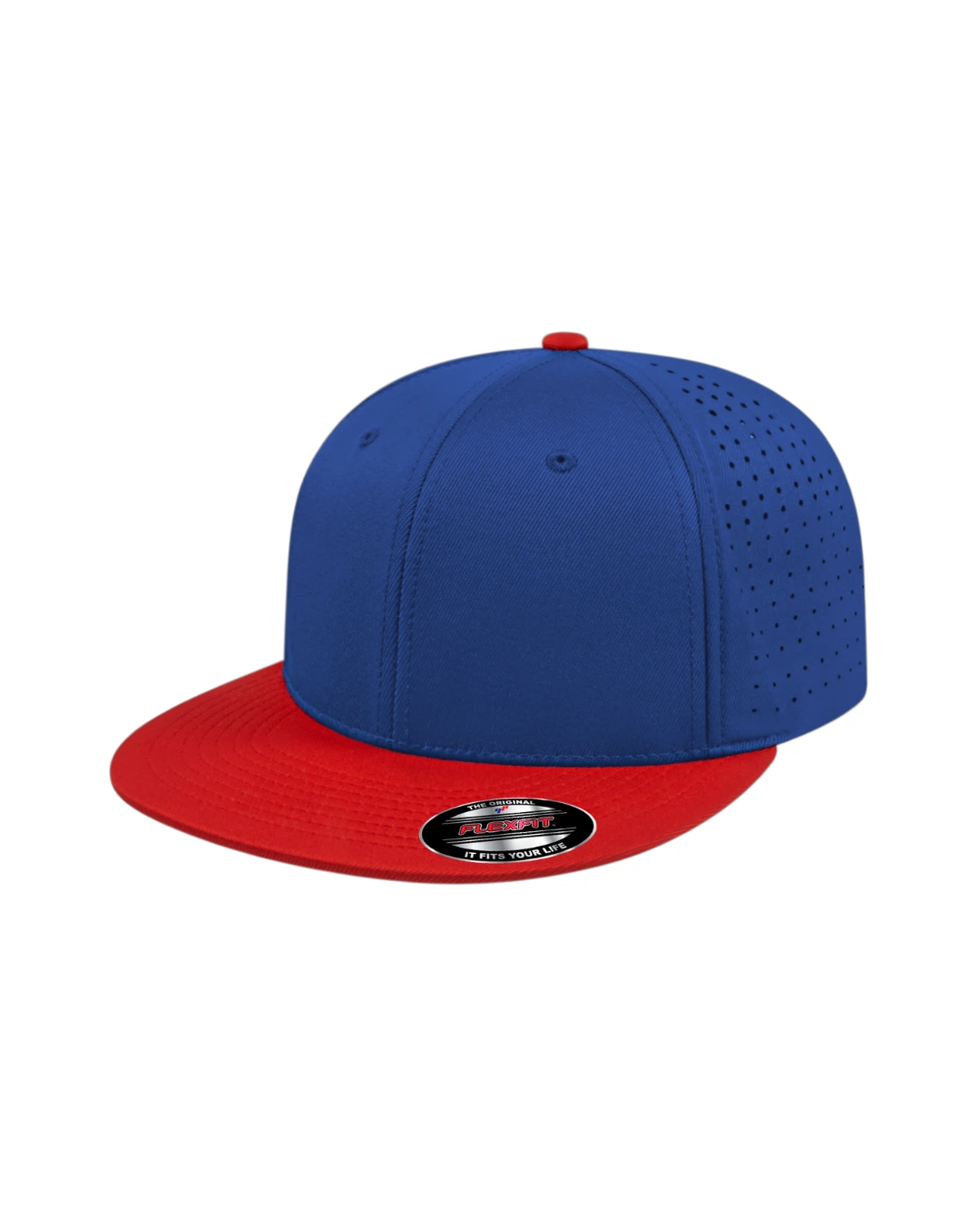 Custom Flexfit hats in Royal Blue Red