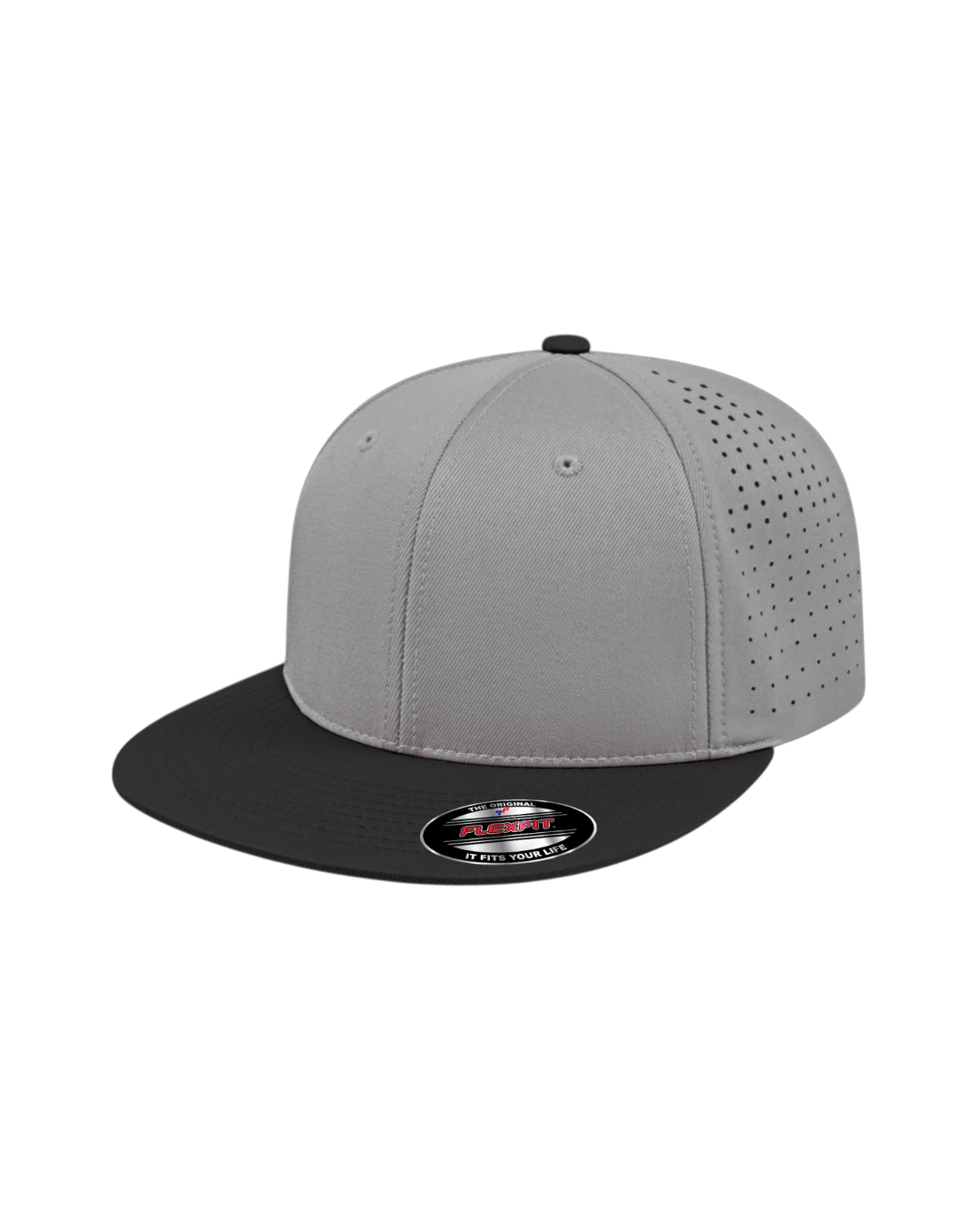 Custom Flexfit hats in Silver Black