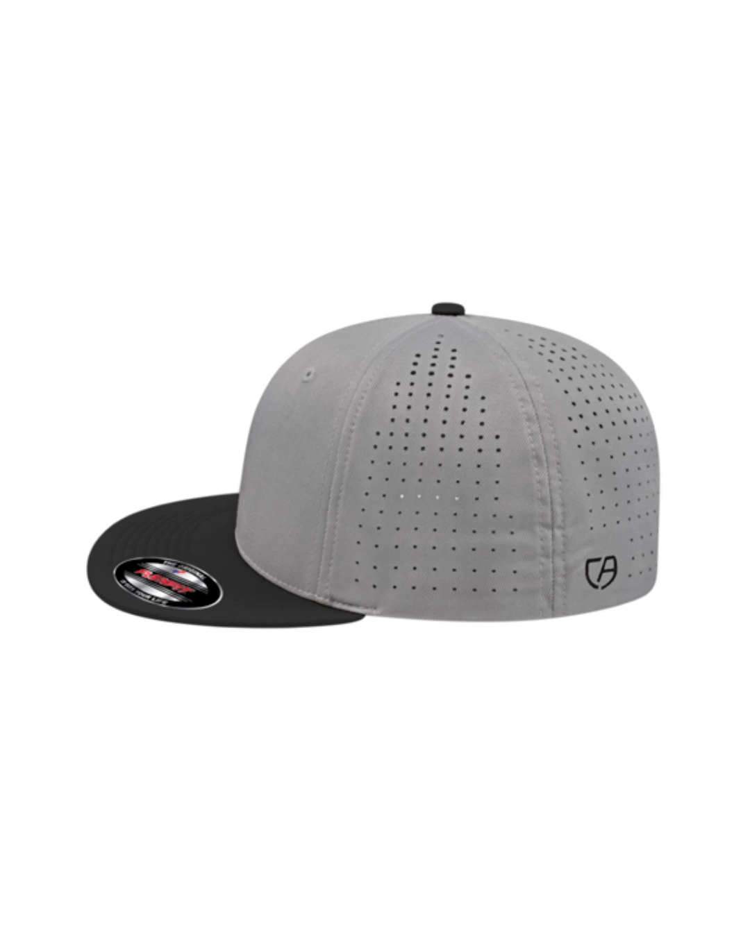 Custom Flexfit hats in Silver Black, side