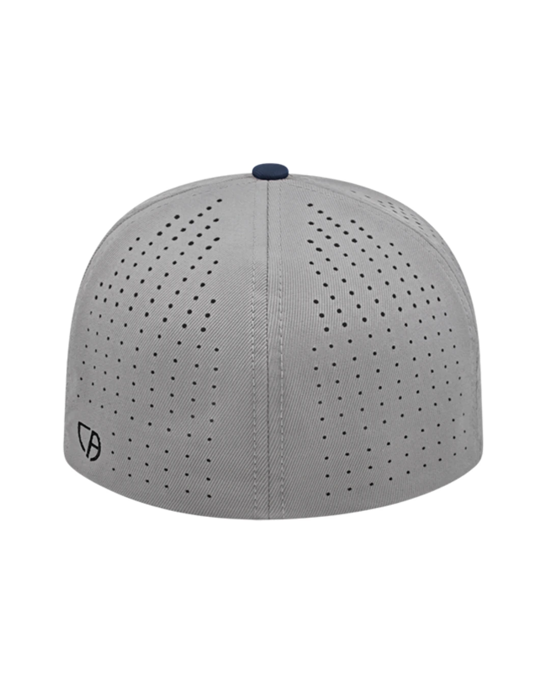 Custom Flexfit hats in Silver Navy Blue, back