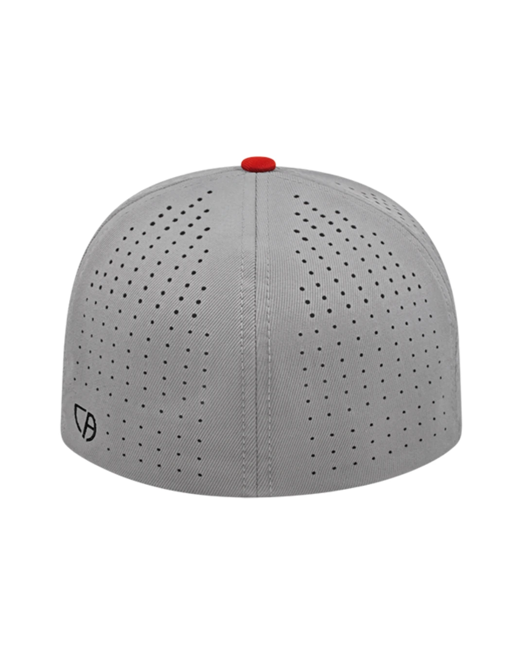 Custom Flexfit hats in Silver Red, back