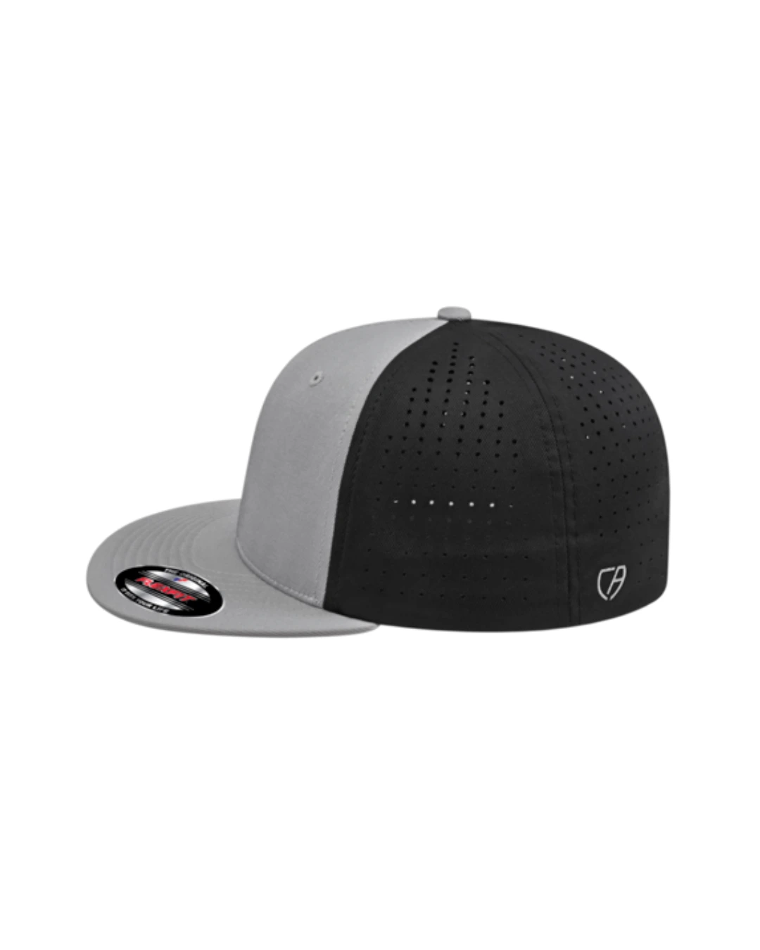 Custom Flexfit hats in Silver Silver Black, side
