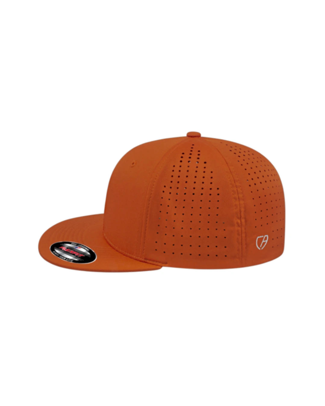 Custom Flexfit hats in True Texas Orange, side