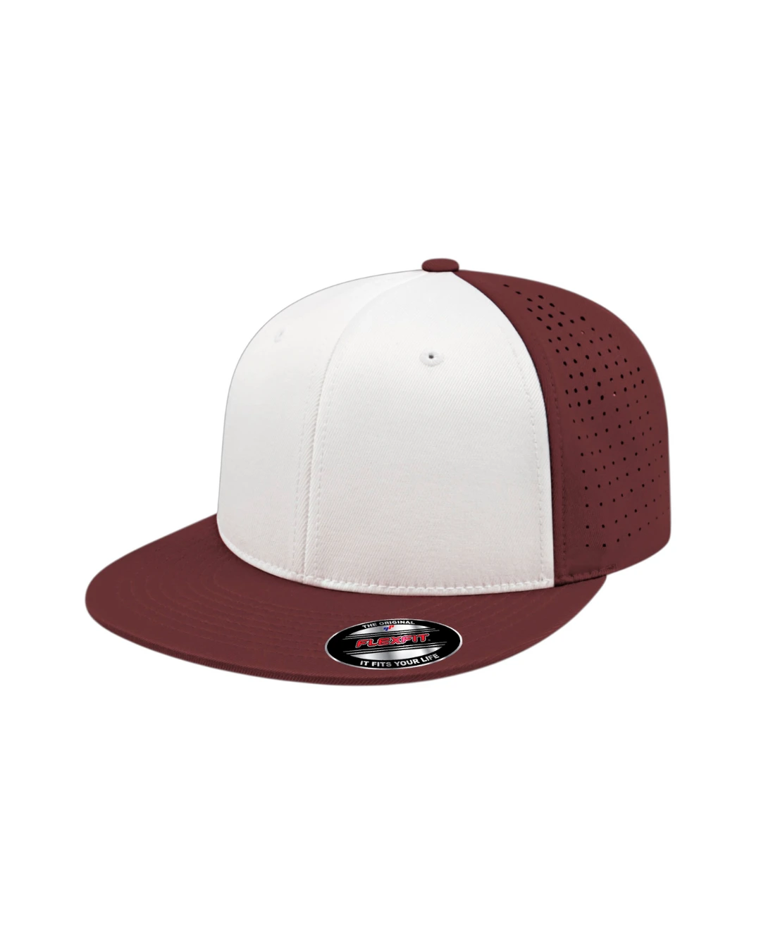 Custom Flexfit hats in White Maroon Maroon