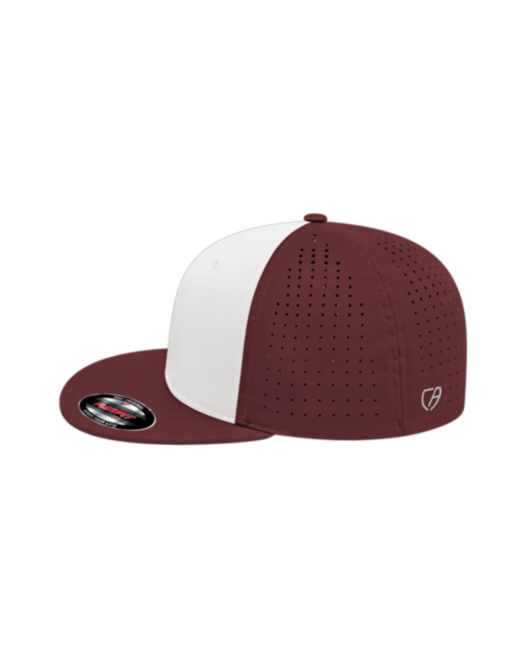 Custom Flexfit hats in White Maroon Maroon, side