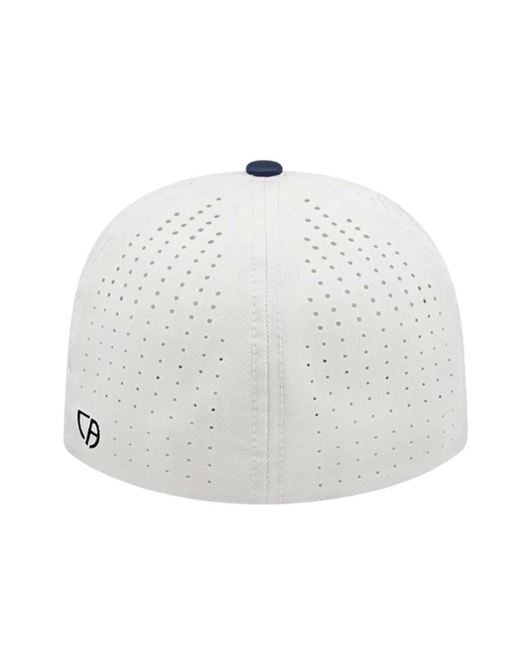 Custom Flexfit hats in White Navy Blue, back