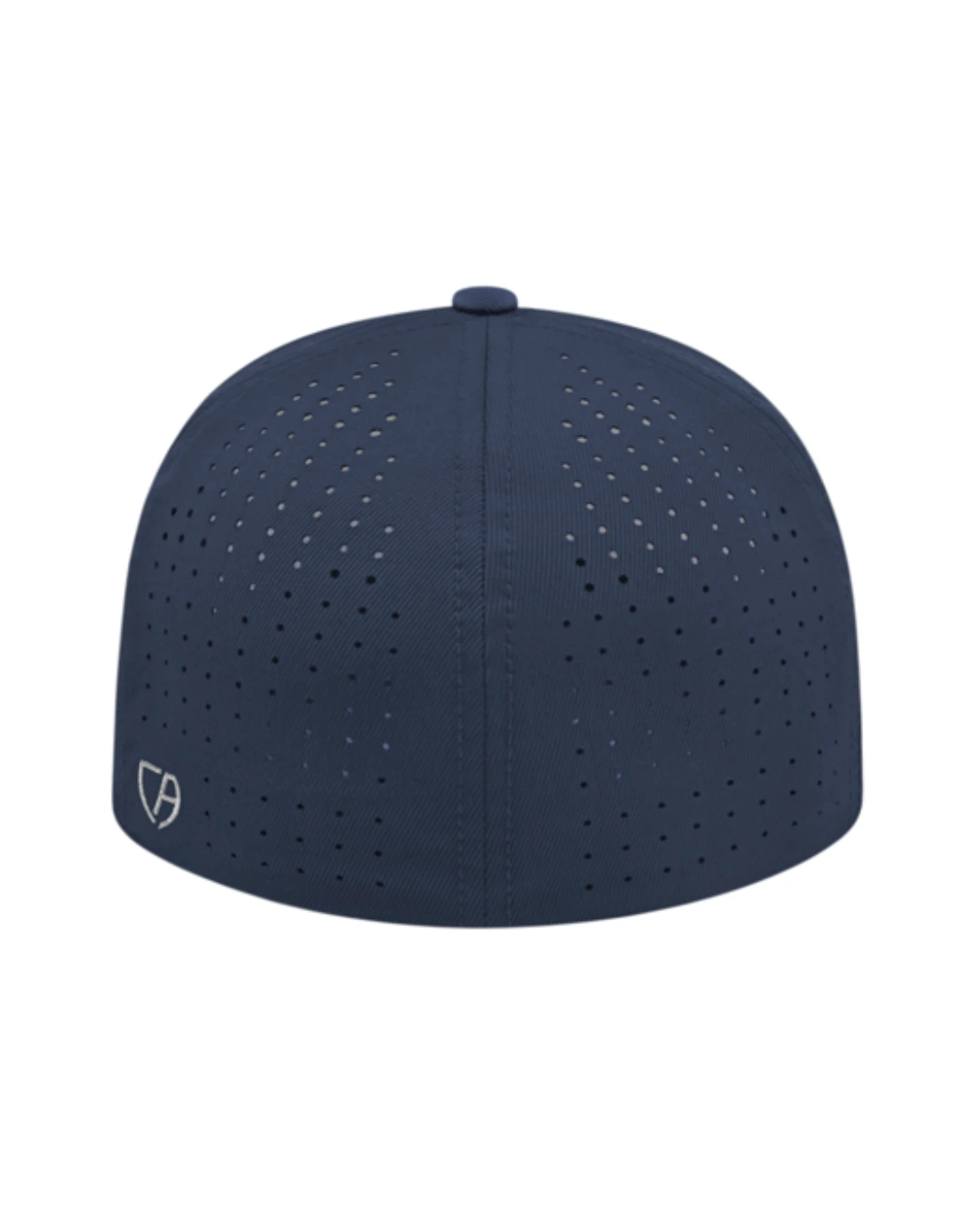 Custom Flexfit hats in White Navy Blue Navy Blue, back