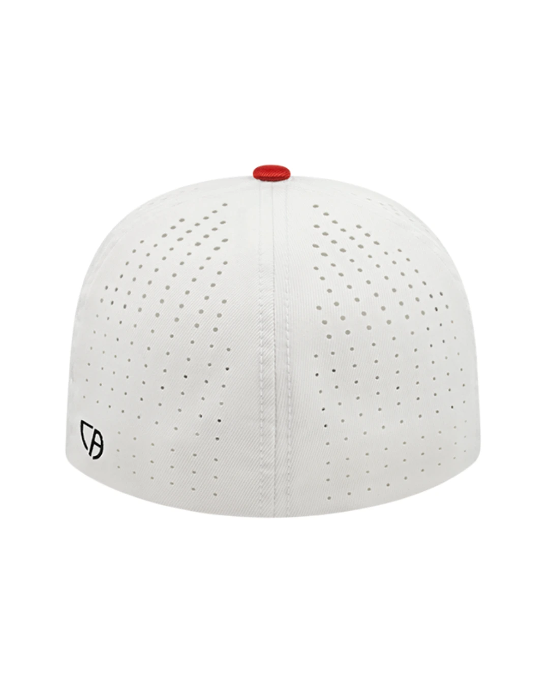 Custom Flexfit hats in White Red, back