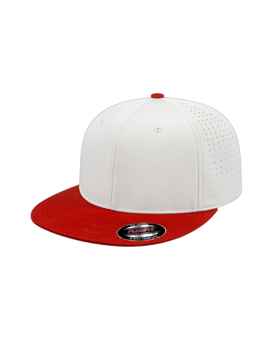 Custom Flexfit hats in White Red