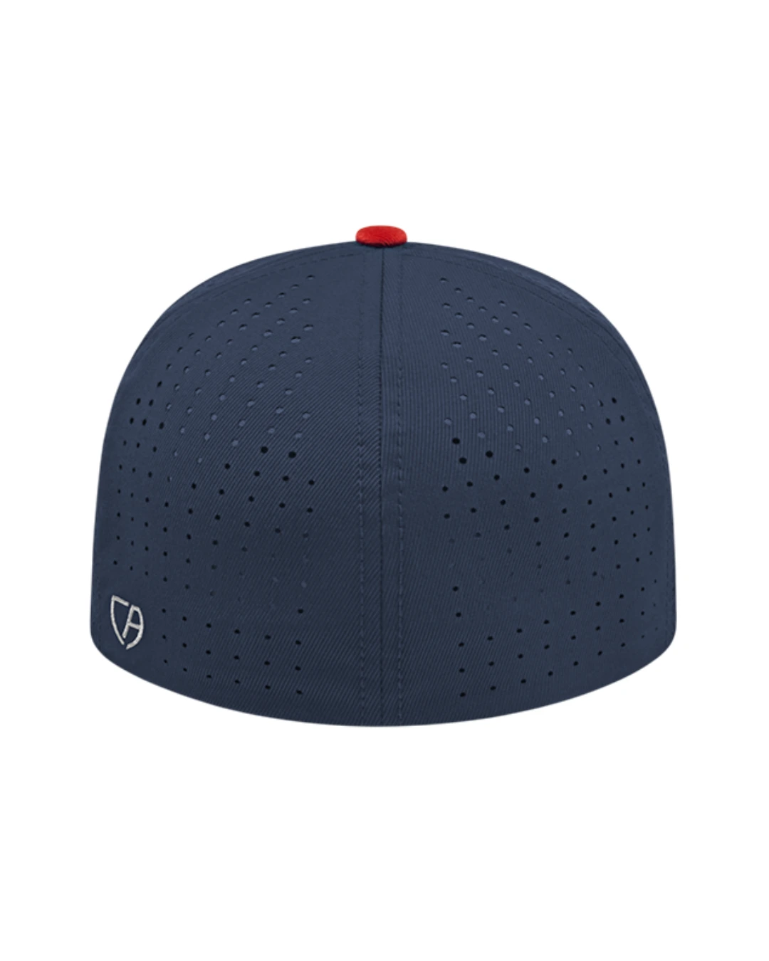 Custom Flexfit hats in White Red Navy Blue, back
